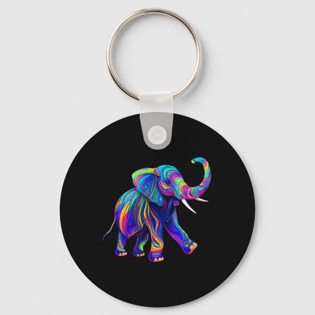 Retro Synthwave 80s 90s Elephant Trunk Up Chakra Y Key Ring (Front)