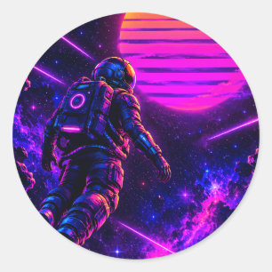 Retro Synthwave Astronaut Cyberpunk Space Round St Classic Round Sticker