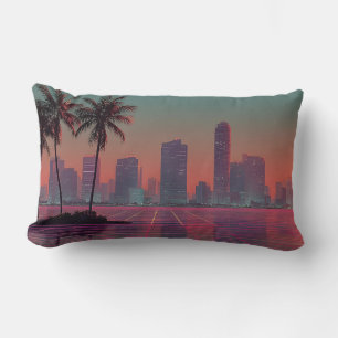 Retro Synthwave Cityscape Sunset Lumbar Cushion
