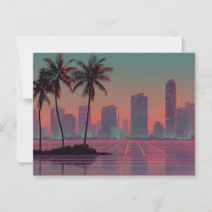 Retro Synthwave Cityscape Sunset Postcard