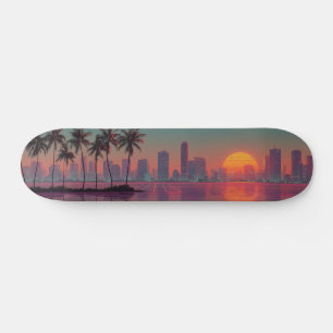 Retro Synthwave Cityscape Sunset Skateboard