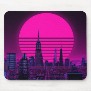 Retro Synthwave Cyberpunk City Neon Gaming Desk Ma Mouse Pad