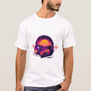 Retro Synthwave Headphones at Sunset T-Shirt