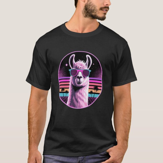 Retro Synthwave Llama Sunglasses Llamas T-Shirt (Front)