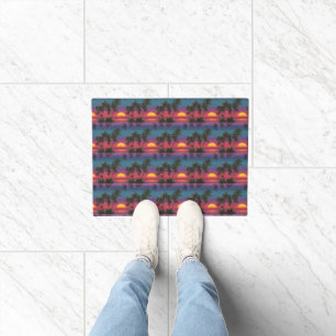 Retro Synthwave Palm Tree Sunset Pattern Doormat