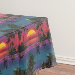 Retro Synthwave Palm Tree Sunset Pattern Tablecloth