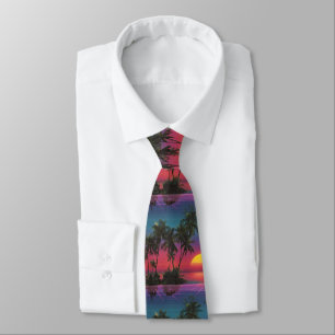 Retro Synthwave Palm Tree Sunset Pattern Tie