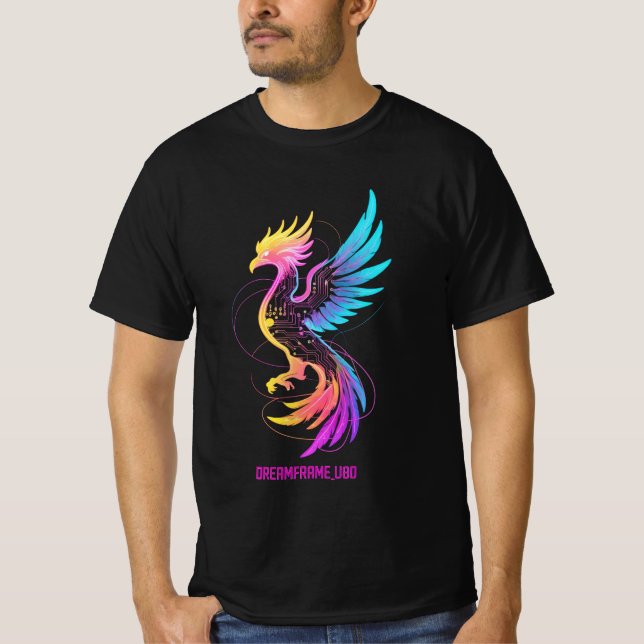 Retro Synthwave Phoenix – Neon Cyberpunk Glowing B T-Shirt (Front)