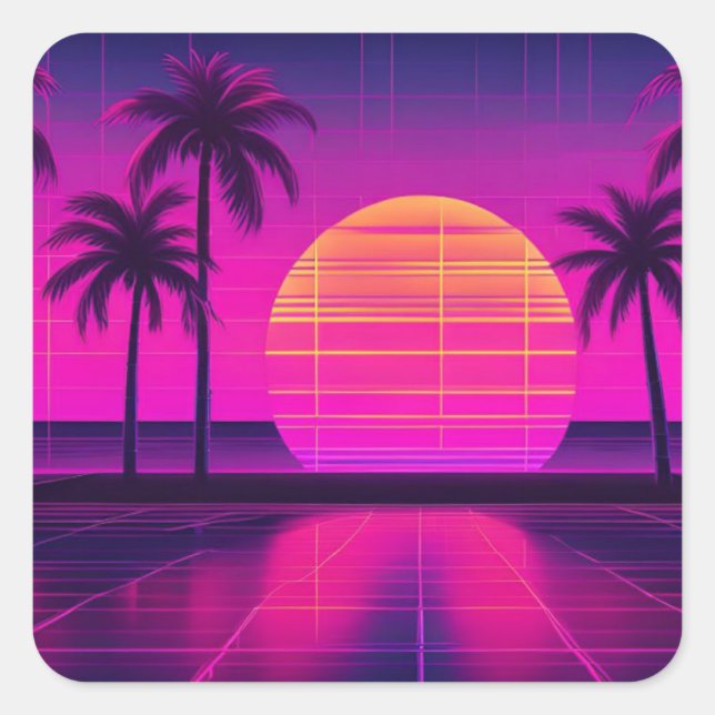Retro Synthwave Square Sticker (Front)