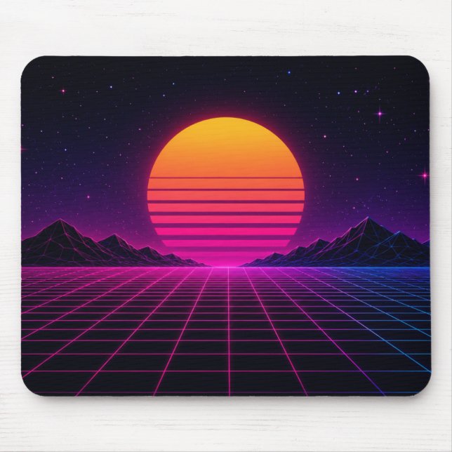 Retro Synthwave Sunset Mouse Pad (Front)