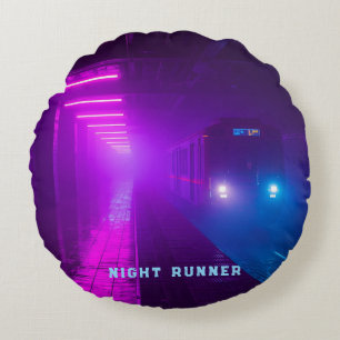 Retro Synthwave Vap Round Cushion