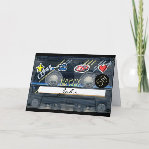 Retro T3 Audiotape 50th birthday recto-verso Name  Card