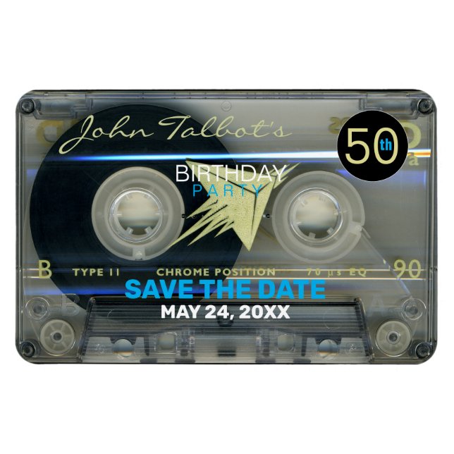 Retro T5 Audiotape 50th birthday Save the Date FPM Magnet (Horizontal)