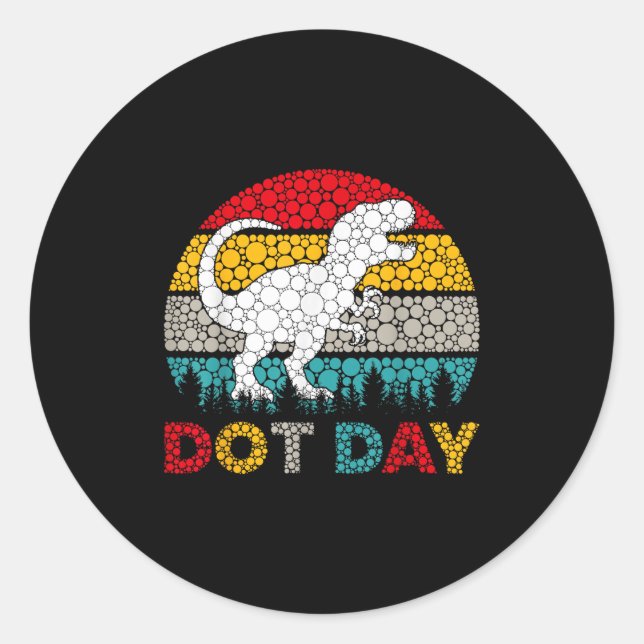 Retro T Rex Dinosaur Polka Dot Art Student Dot Day Classic Round Sticker (Front)