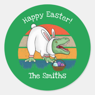 Retro T-Rex in Easter Bunny Costume Egg Hunt Classic Round Sticker