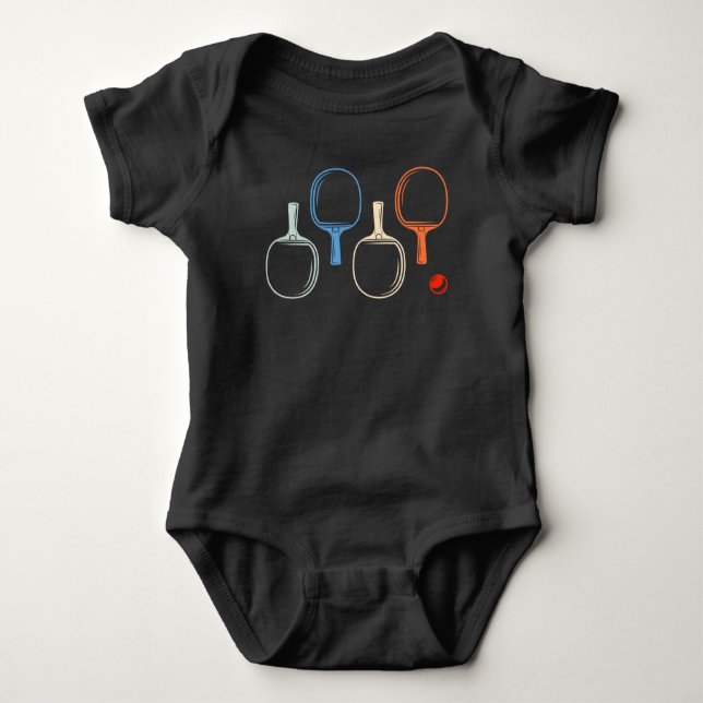Retro Table Tennis and Ping Pong Player Baby Bodysuit (Front)