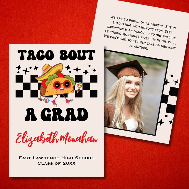 Retro Taco Bout A Grad Funny Photo Graduation Announcement (Creator Uploaded)