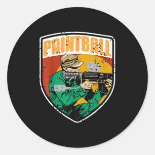 Retro Tactical Paintball Player In Combat Field Ac Classic Round Sticker