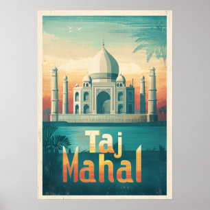Retro Taj Mahal India Travel Poster