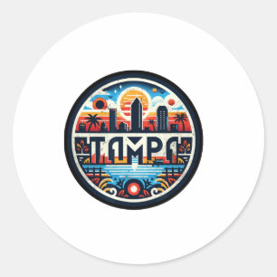Retro Tampa Florida - Tampa Bay Downtown Skyline F Classic Round Sticker