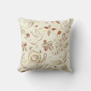 Retro Tan and Brown Floral Throw Pillow