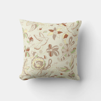 Retro Tan and Brown Floral Throw Pillow