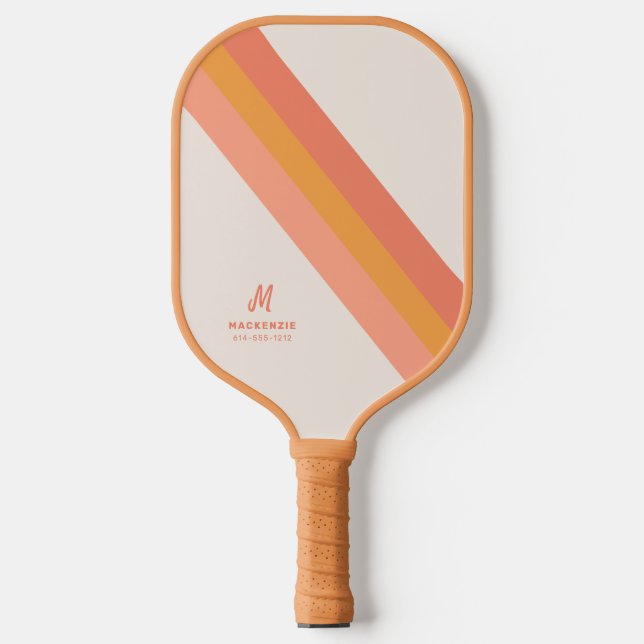 Retro Tan Peach Terracotta Personalised Pickleball Paddle (Front)