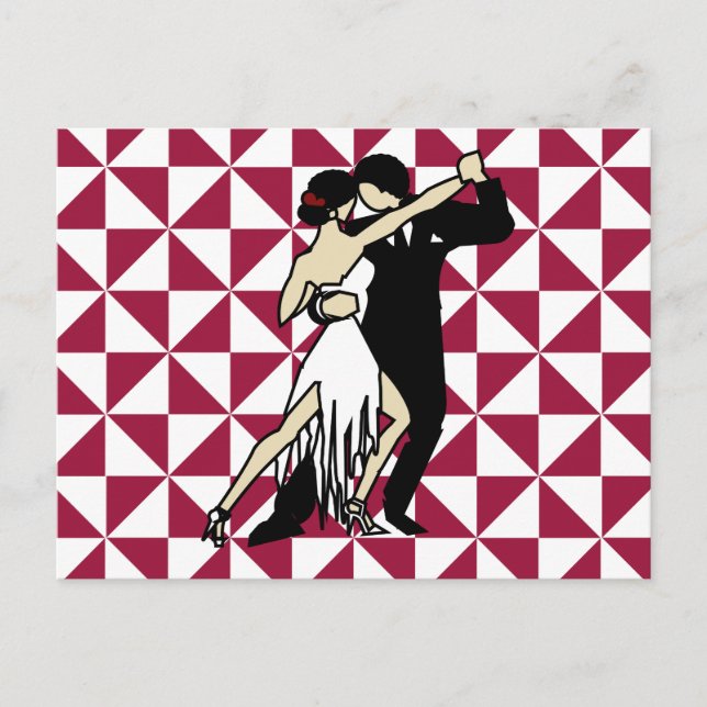 Retro Tango Dancers Burgundy Geometric Postcard (Front)