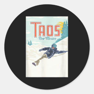 Retro Taos Ski Valley New Mexico Skiing Snowboardi Classic Round Sticker