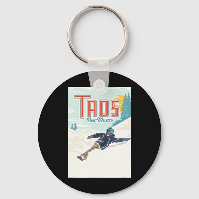 Retro Taos Ski Valley New Mexico Skiing Snowboardi Key Ring (Front)