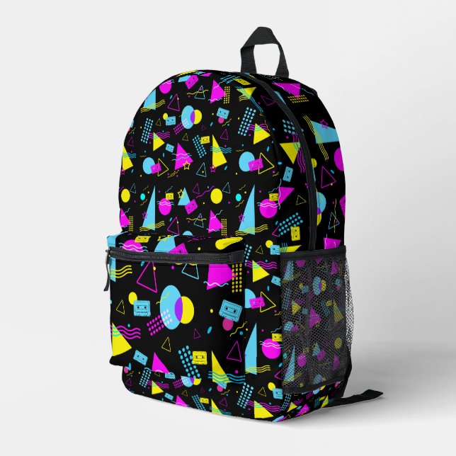 RETRO TAPE COLORFUL SHAPES  PRINTED BACKPACK (Back Corner Right)