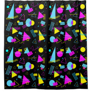 RETRO TAPE COLORFUL SHAPES  SHOWER CURTAIN
