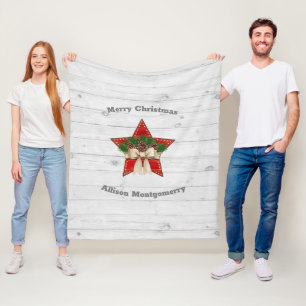 Retro Tartan white wood Wooden Christmas Star  Fleece Blanket