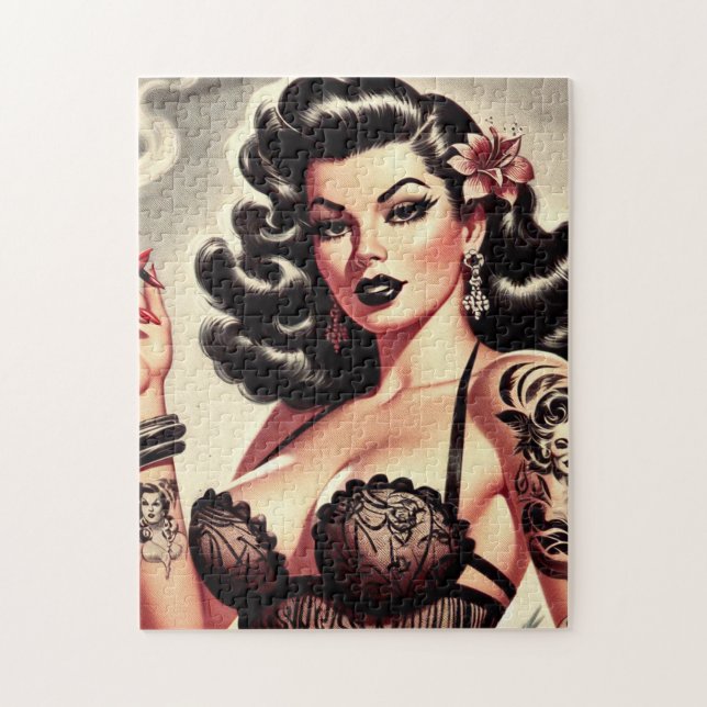 Retro Tatto Goth Girl Jigsaw Puzzle (Vertical)