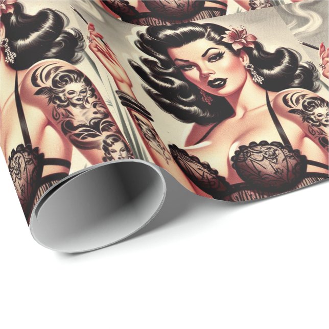 Retro Tatto Goth Girl Wrapping Paper (Roll Corner)