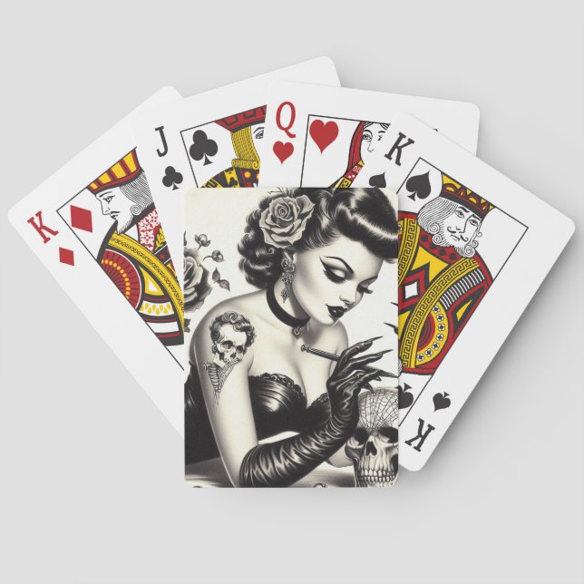 Retro Tattoed Goth Pin-up Playing Cards (Back)