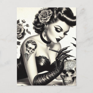 Retro Tattoed Goth Pin-up Postcard