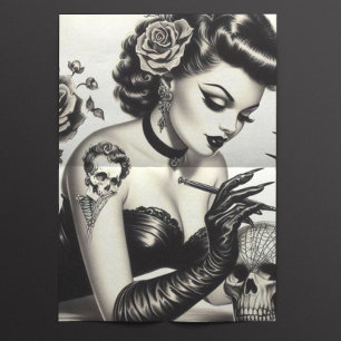 Retro Tattoed Goth Pin-up Tissue Paper
