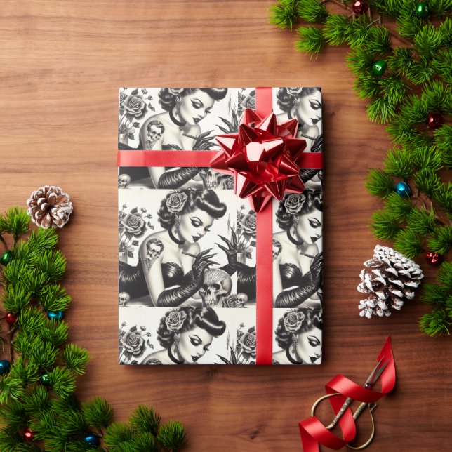 Retro Tattoed Goth Pin-up Wrapping Paper (Holiday Gift)