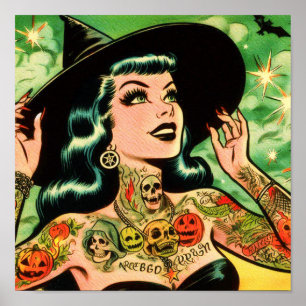 Retro Tattoed Witch Comic Poster