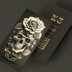 Retro Tattoo Artist Skull Tattooist Black Sand Business Card