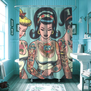Retro Tattoo Girls Comics Shower Curtain