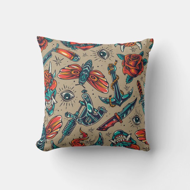 Retro Tattoo Pattern Cushion (Front)
