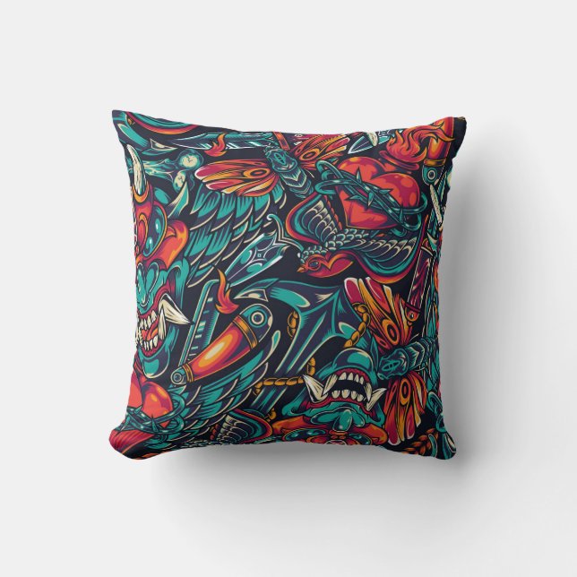 Retro Tattoo Pattern Cushion (Front)