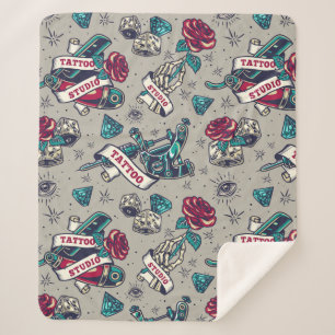 Retro Tattoo Pattern Sherpa Blanket