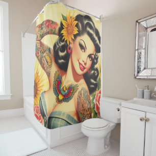 Retro Tattoo Pin-up Shower Curtain