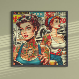 Retro Tattoo Pin-ups Comics Poster