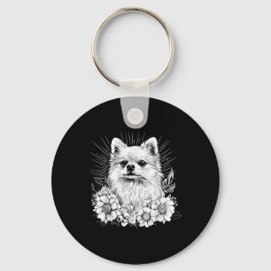Retro Tattoo Style Pomeranian Dog Lover Key Ring