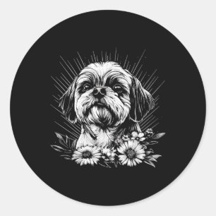 Retro Tattoo Style Shih Tzu Dog Lover Classic Round Sticker