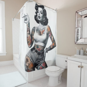 Retro Tattooed Girl Shower Curtain
